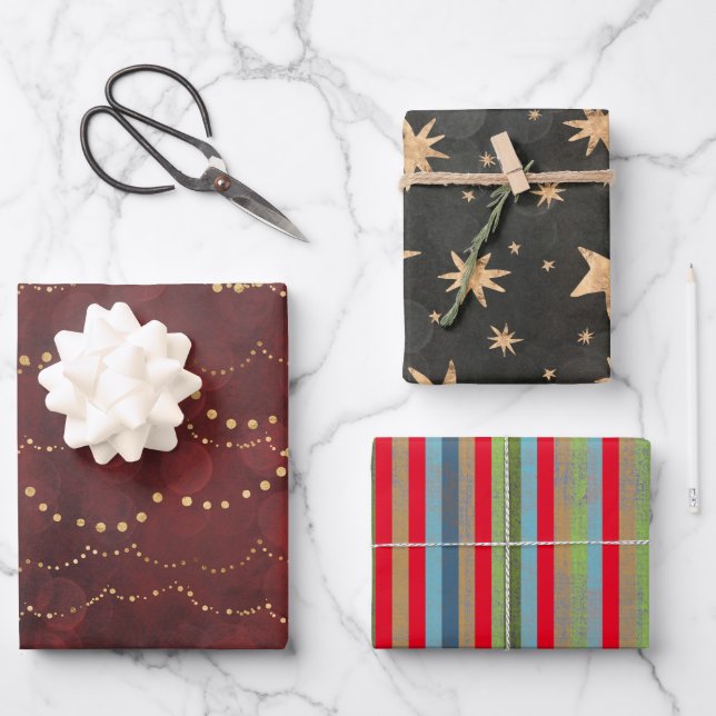 Red, Gold, Multicolored Wrapping Paper Sheet (Front)