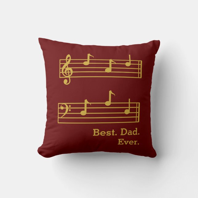 RED GOLD MUSIC NOTES BEST DAD EVER TREBLE BASS CUSHION (Front)