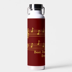 RED GOLD MUSIC NOTES BEST DAD EVER TREBLE BASS WATER BOTTLE
