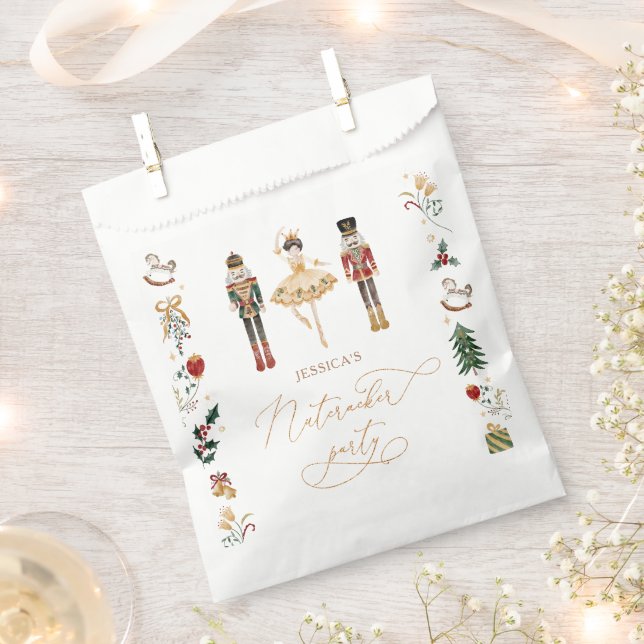 Red gold Nutcracker ballerina kids birthday party Favour Bag (Clipped)