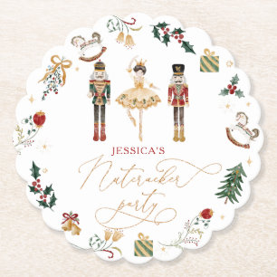 Red gold Nutcracker ballerina kids birthday party Paper Coaster