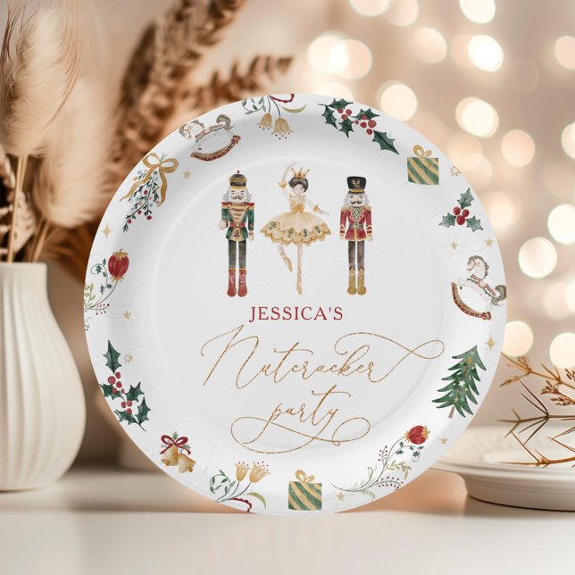 Red gold Nutcracker ballerina kids birthday party Paper Plate (Creator Uploaded)
