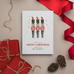 Red & Gold Nutcracker Christmas Holiday Card<br><div class="desc">Traditional Christmas Holiday Card. Design features your event details in serif lettering,  with a watercolor illustration of three nutcrackers adorned with faux gold dust. All text is easy to customize.</div>