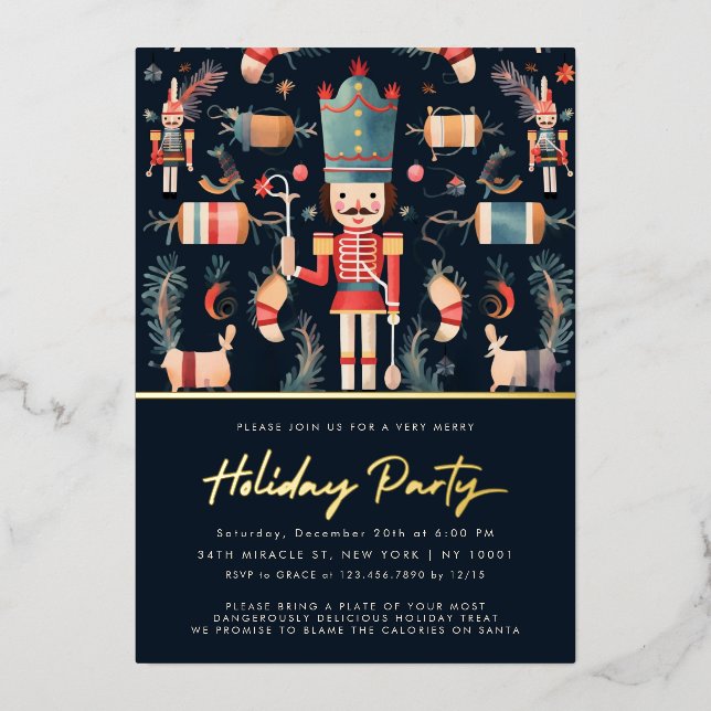 Red & Gold Nutcracker Christmas Party Invitation (Front)