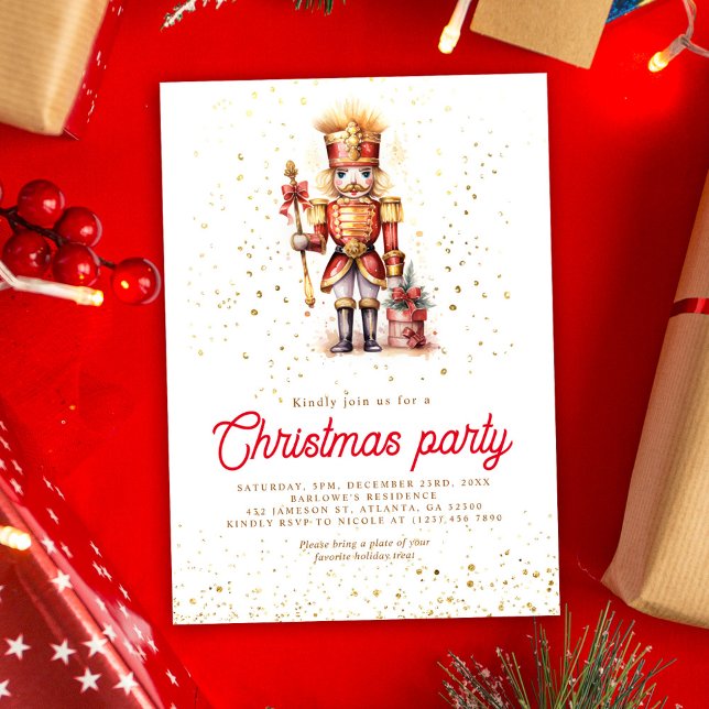 Red Gold Nutcracker Christmas Party Invitation (Red Gold Nutcracker Christmas Party Invitation)