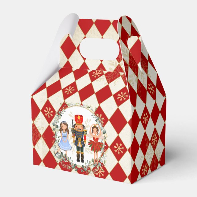 Red Gold Nutcracker Holiday Leafy Wreath Nursery T Favour Box (Front Side)