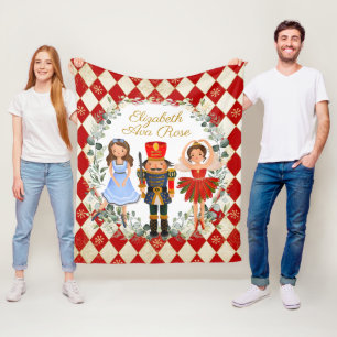 Red Gold Nutcracker Holiday Wreath Nursery Fleece Blanket