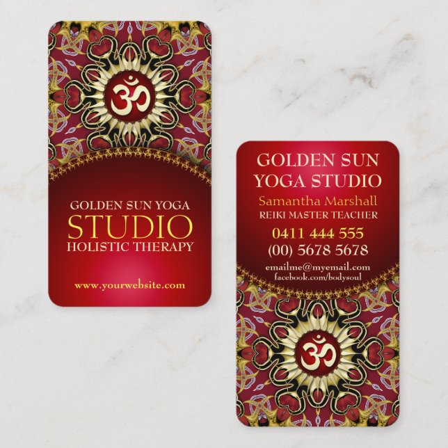 Red Gold OM Heart Yoga Love Business Cards (Front/Back)