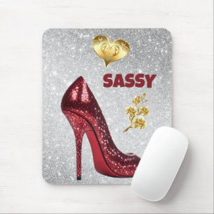 Red & Gold on silver High Heel Shoe   Mouse Pad