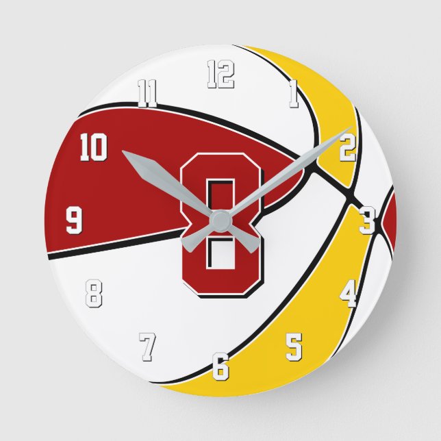 red gold or ANY team colours kids basketball Round Clock (Front)