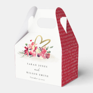 Red Gold Orchid Heart Floral Watercolor Wedding Favour Box