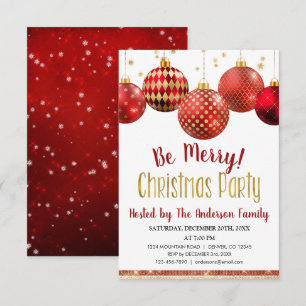 Red & Gold Ornament Christmas Holiday Dinner Party Invitation