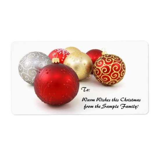 Red, Gold Ornament Custom Christmas Gift Tag Label Shipping Label