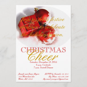 Red Gold Ornaments Christmas Party Invitations