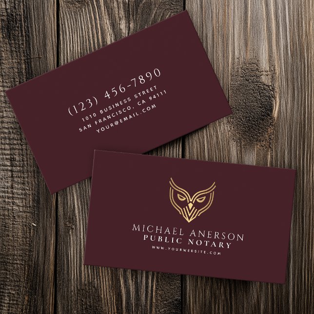 Red Gold Owl Minimal Notary Loan Signing Agent Business Card (Creator Uploaded)