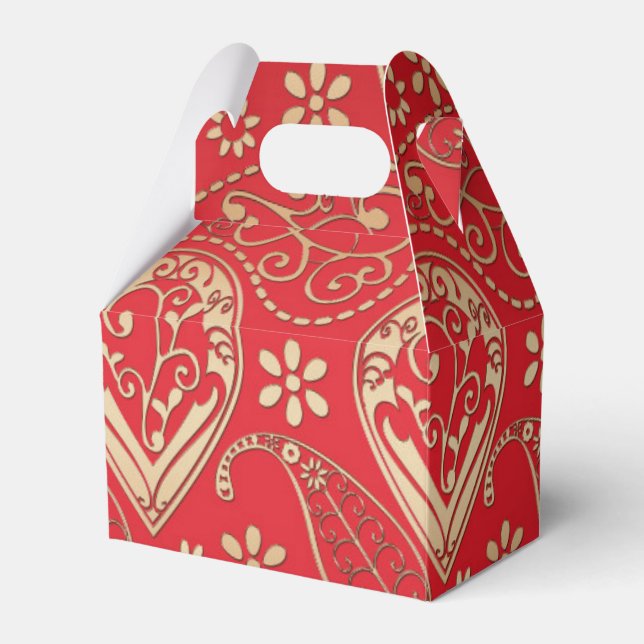 Red Gold Paisley Bandanna Pattern  Favour Box (Front Side)