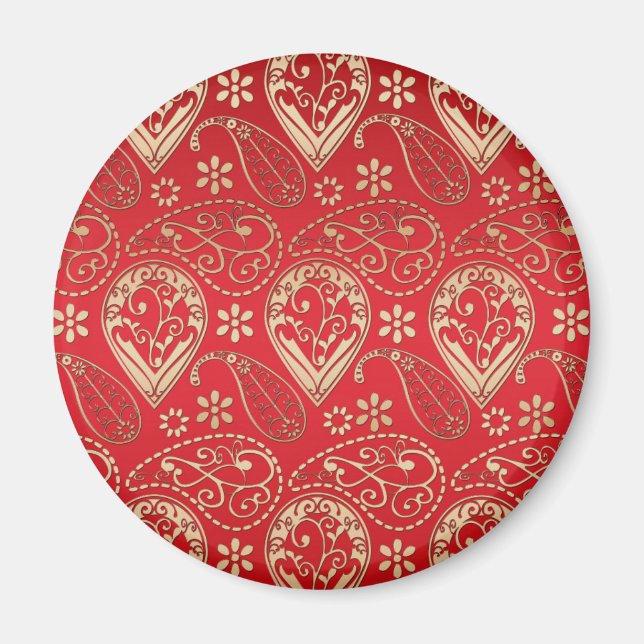 Red Gold Paisley Bandanna Pattern Magnet (Front)