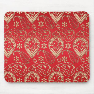 Red Gold Paisley Bandanna Pattern Mouse Pad