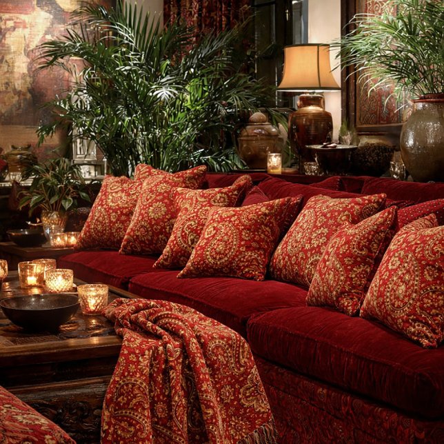 Red & Gold Paisley Designer Pillows - Room Design (Creator Uploaded)