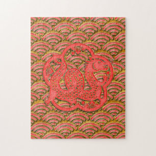 Red Gold Pattern Lunar New Year of the Dragon 2024 Jigsaw Puzzle