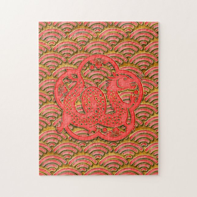 Red Gold Pattern Lunar New Year of the Dragon 2024 Jigsaw Puzzle (Vertical)