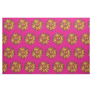 Red & Gold Peace Sign Flower Fabric