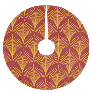 Red Gold Peacock: Art Deco. Brushed Polyester Tree Skirt