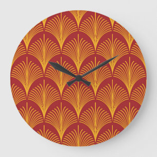 Red Gold Peacock: Art Deco. Large Clock