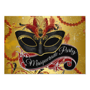 Red Gold Pearl Masquerade Party Invitation