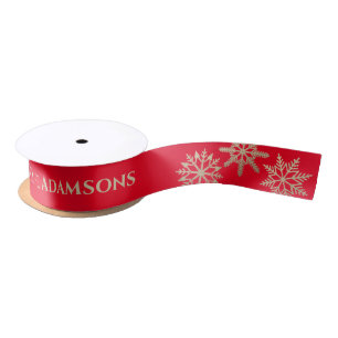 Red Gold Personalized Merry Christmas Satin Ribbon