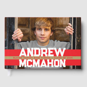 Red & Gold Photo Graduation Personalised Guest Book