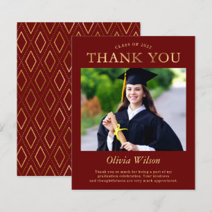 Red Gold Photo Graduation Thank You Card