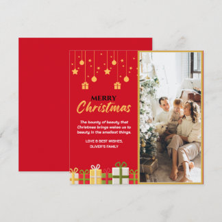 Red Gold Photo Personal Family Christmas Holiday Card