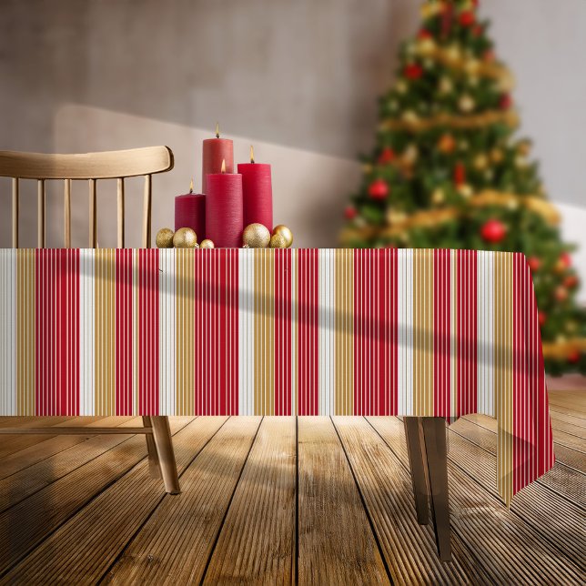 Red Gold Pinstripe Christmas Pattern#28 ID1009 Tablecloth (Creator Uploaded)