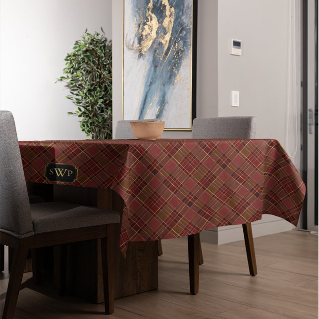 Red Gold Plaid Monogram Christmas Tartan Tablecloth (Red Gold Plaid Monogram Christmas Tartan Tablecloth)