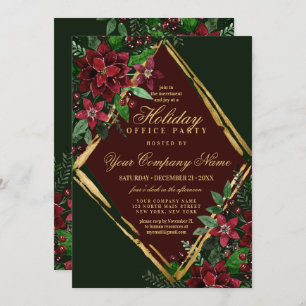 Red Gold Poinsettia Floral Corporate Holiday Party Invitation