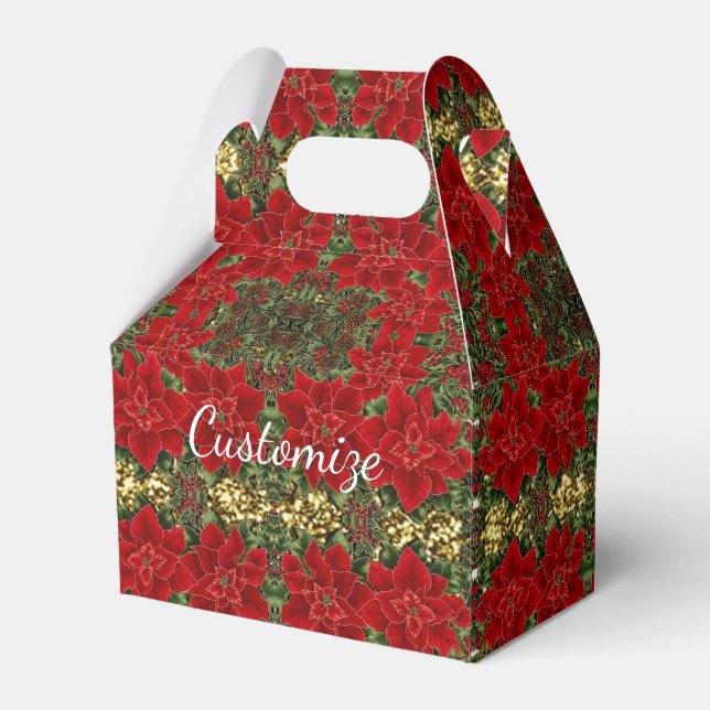 Red & Gold Poinsettia Pattern Gable Favour Box (Front Side)