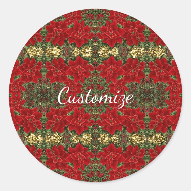 Red & Gold Poinsettia Pattern Stickers (Front)