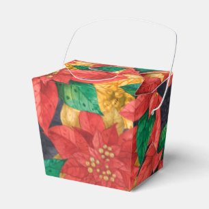 Red Gold Poinsettias Christmas Holiday Take Out Favour Box