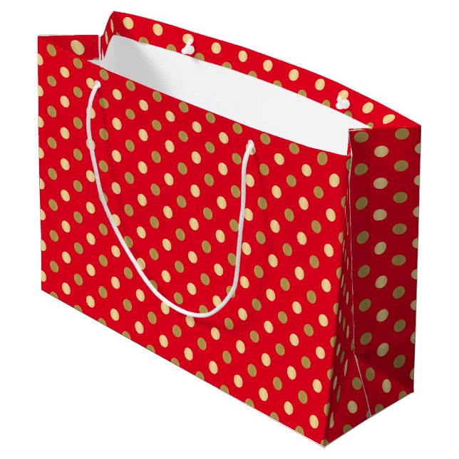 Red & Gold Polka Dots Seamless Pattern Large Gift Bag (Back Angled)