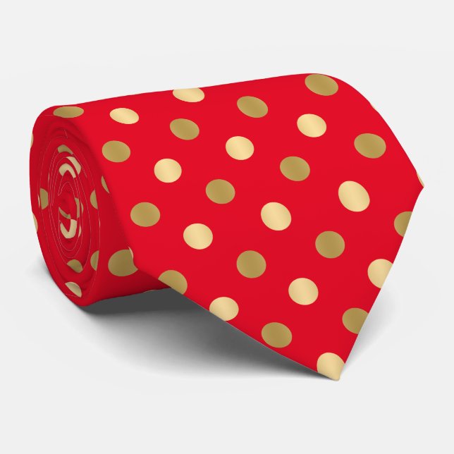 Red & Gold Polka Dots Seamless Pattern Tie (Rolled)
