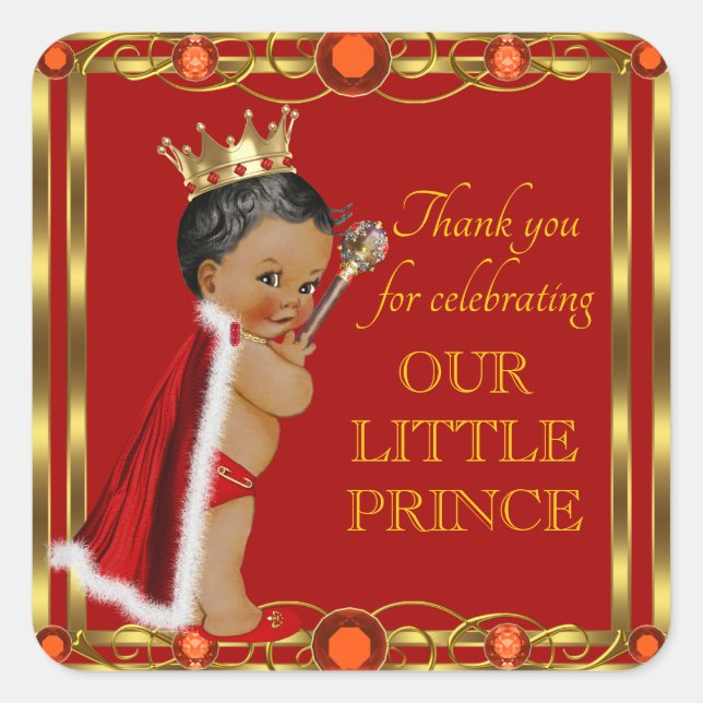 Red Gold Prince Baby Shower Stickers (Front)