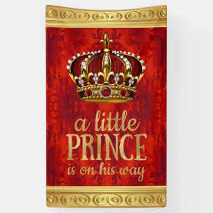Red Gold Prince Crown Boy Baby Shower Banner