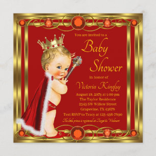 Red Gold Prince Jewel Baby Shower Invitation