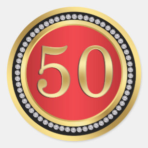Red, gold, print diamonds 50th Wedding Anniversary Classic Round Sticker