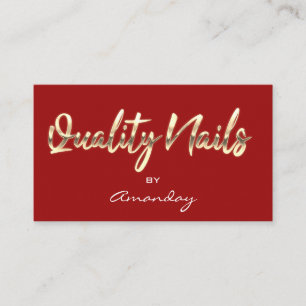 Red Gold Quality Nails Script QR Code Logo Business Card