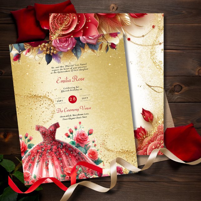 Red Gold Quinceanera Dress Ceremony Reception     (Creator Uploaded)