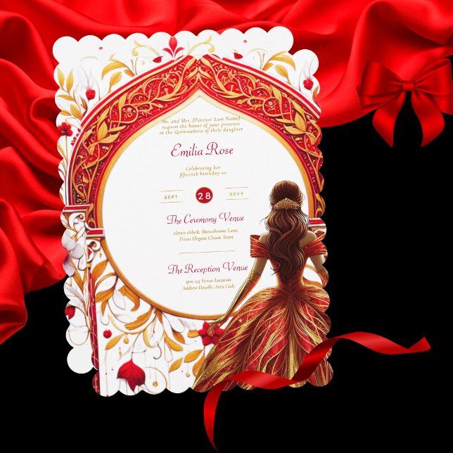 Red Gold Quinceanera Dress Ceremony Reception     Invitation (Creator Uploaded)