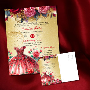 Red Gold Quinceanera Dress Ceremony Reception     Postcard