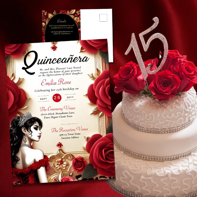 Red Gold Quinceanera Dress Ceremony Reception     Postcard (Creator Uploaded)